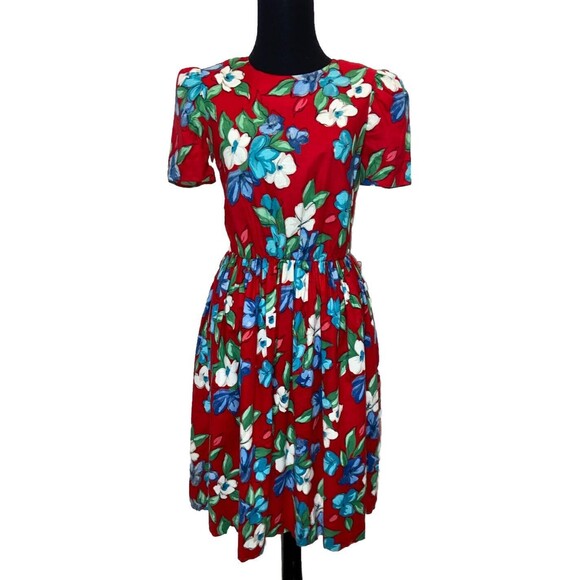 CGJ Vintage 80s Blue Floral Midi Button Dress Size 7 - Picture 2 of 16